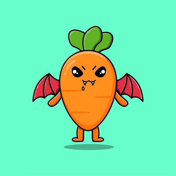 Cute Mascot Cartoon Carrot Character Dracula Wings Cute Modern Style — Stockvector