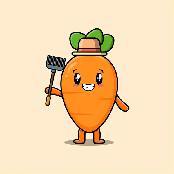 Cute Cartoon Agricultural Worker Carrot Pitchfork Vector Image Cute Modern — Wektor stockowy