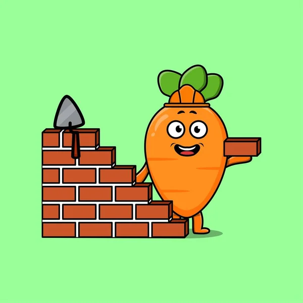 Cute Cartoon Carrot Mason Character Flat Modern Style Design — Wektor stockowy