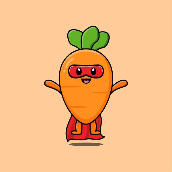 Cute Carrot Superhero Character Flaying Illustration Cartoon Vector Concept Flat — ストックベクタ