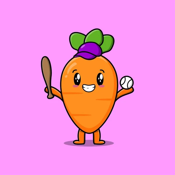 Cute Cartoon Carrot Character Playing Baseball Modern Style Design — Wektor stockowy