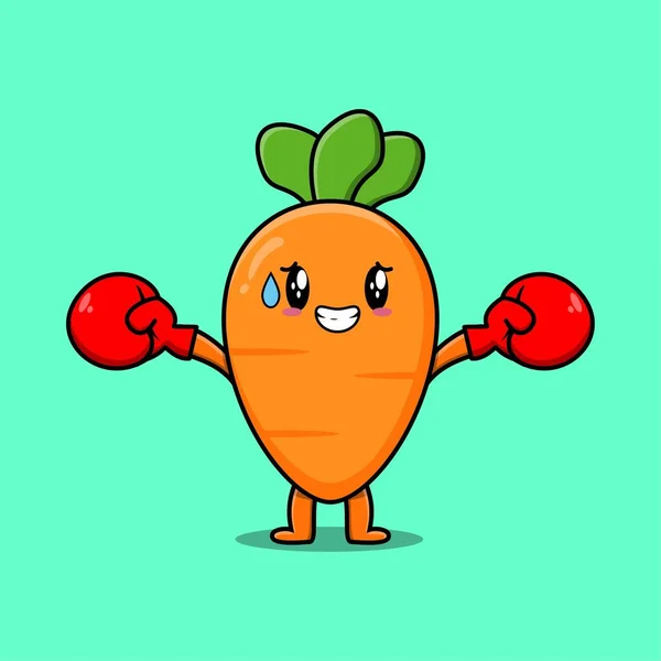Cute Carrot Mascot Cartoon Playing Sport Boxing Gloves Cute Stylish — Stock Vector