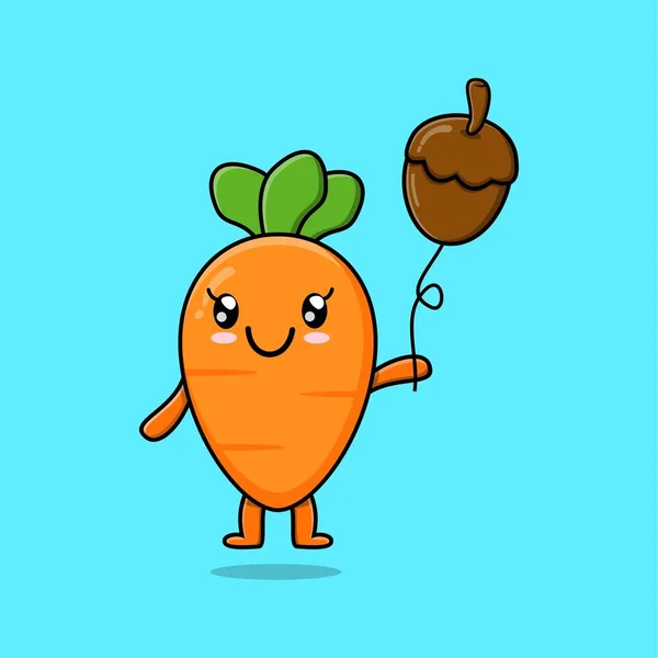 带橡果气球的可爱卡通胡萝卜卡通矢量图解 — 图库矢量图片