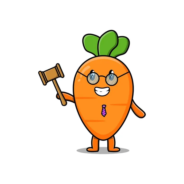 Cute Cartoon Mascot Character Wise Judge Carrot Wearing Glasses Holding — 图库矢量图片