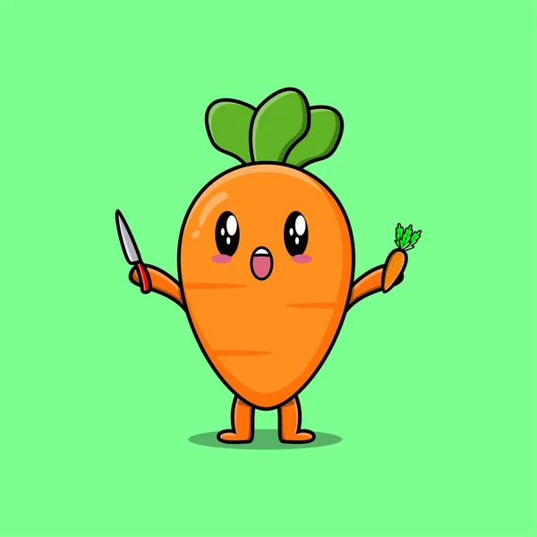 Милий Мультяшний Морквяний Персонаж Тримає Ніж Моркву Сучасному Стилі Дизайну — стоковий вектор