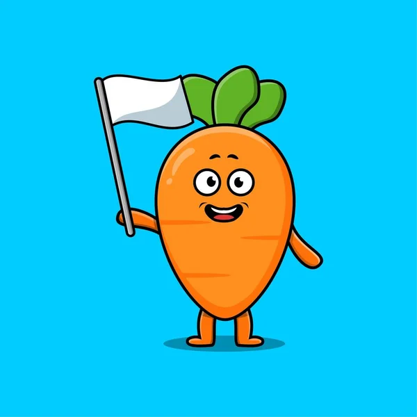 Cute Cartoon Carrot Mascot Character White Flag Modern Design — Wektor stockowy