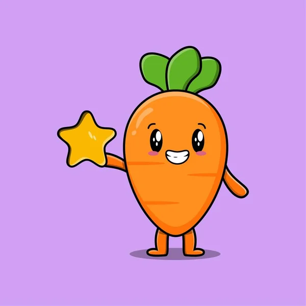 Cute Cartoon Carrot Character Holding Big Golden Star Cute Modern — 스톡 벡터