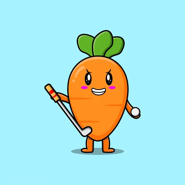 Cute Cartoon Carrot Character Playing Golf Concept Flat Cartoon Style — 图库矢量图片