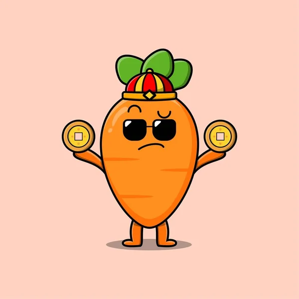 Cute Cartoon Carrot Chinese Character Holding Coin Vector Icon Illustration — Wektor stockowy