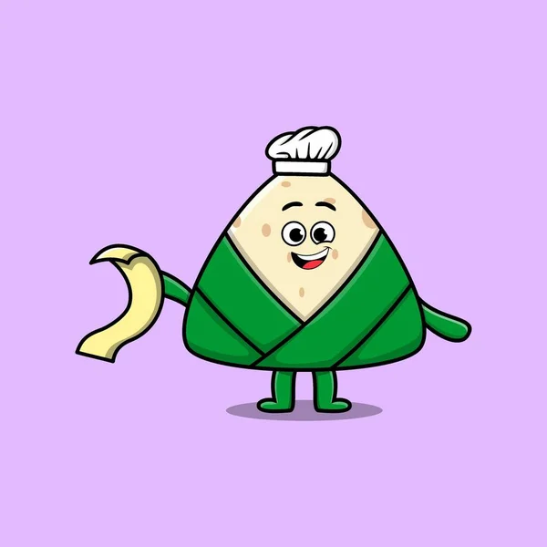 Cute Cartoon Chinese Rice Dumpling Chef Character Menu Hand — Stock vektor