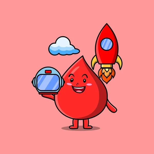 Cute Mascot Cartoon Character Blood Drop Astronaut Rocket Helm Cloud — Vector de stock