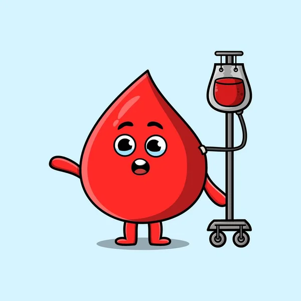 Cute Cartoon Illustration Blood Drop Having Blood Transfusion Cute Modern — Vector de stock
