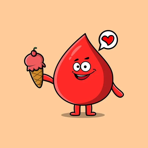 Cute Cartoon Blood Drop Character Holding Ice Cream Cone — Vector de stock