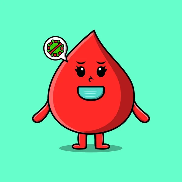Cute Cartoon Illustration Blood Drop Using Mask Prevent Corona Virus — Vector de stock