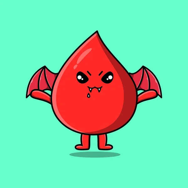 Cute Mascot Cartoon Blood Drop Character Dracula Wings Cute Modern — Stockvector