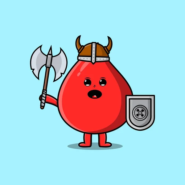 Cute Cartoon Character Blood Drop Viking Pirate Hat Holding Shield — Wektor stockowy