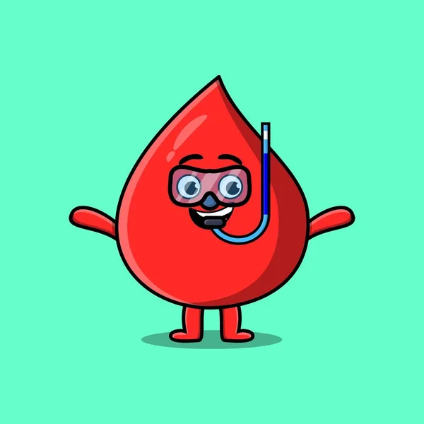 Cute Cartoon Blood Drop Diver Swimming Glass Flat Modern Style — Image vectorielle