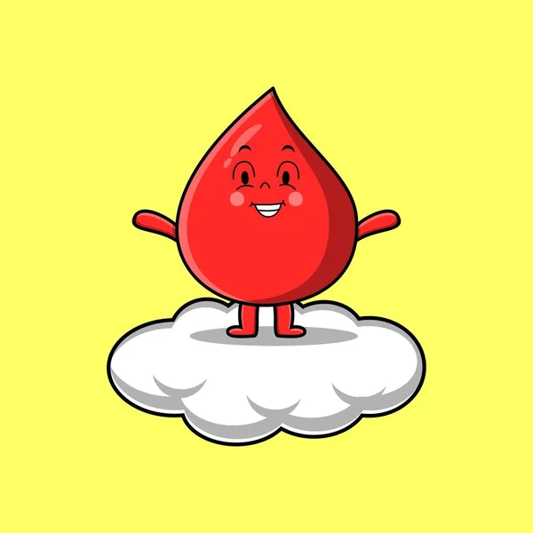 Cute Cartoon Blood Drop Character Standing Cloud Vector Illustration Flat — Vector de stock