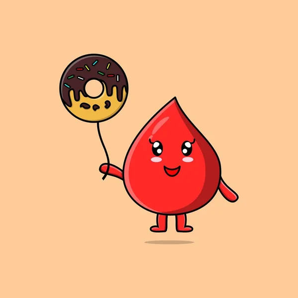 Cute Cartoon Blood Drop Floating Donuts Balloon Cartoon Vector Illustration — Stockvector