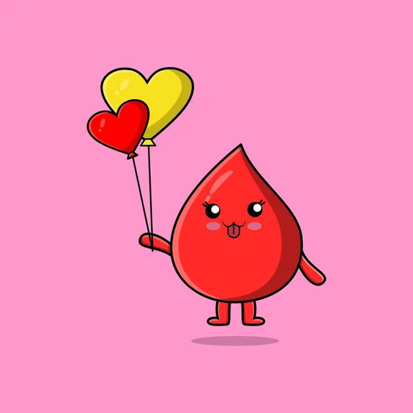Cute Cartoon Blood Drop Floating Love Balloon Cartoon Vector Illustration — стоковый вектор