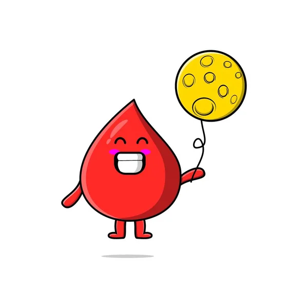 Cute Cartoon Blood Drop Floating Moon Balloon Cartoon Vector Illustration — Vector de stock