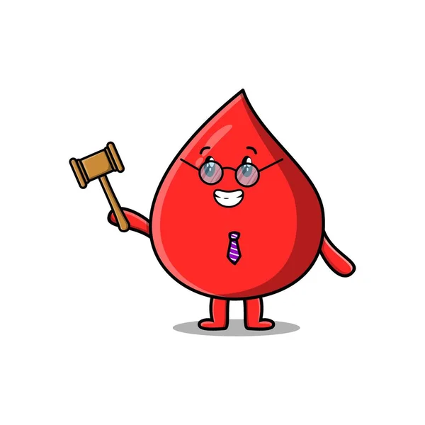 Cute Cartoon Mascot Character Wise Judge Blood Drop Wearing Glasses — Vector de stock