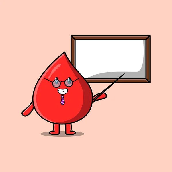 Cute Cartoon Blood Drop Teacher Character Teaching Whiteboard Flat Cartoon — Vector de stock