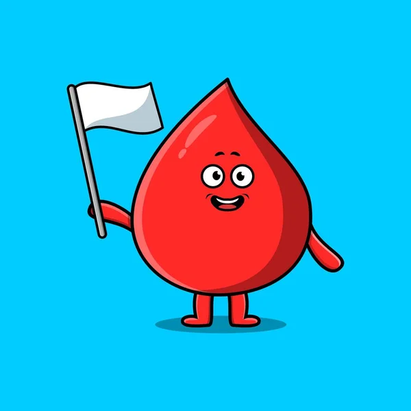 Cute Cartoon Blood Drop Mascot Character White Flag Modern Design — Image vectorielle