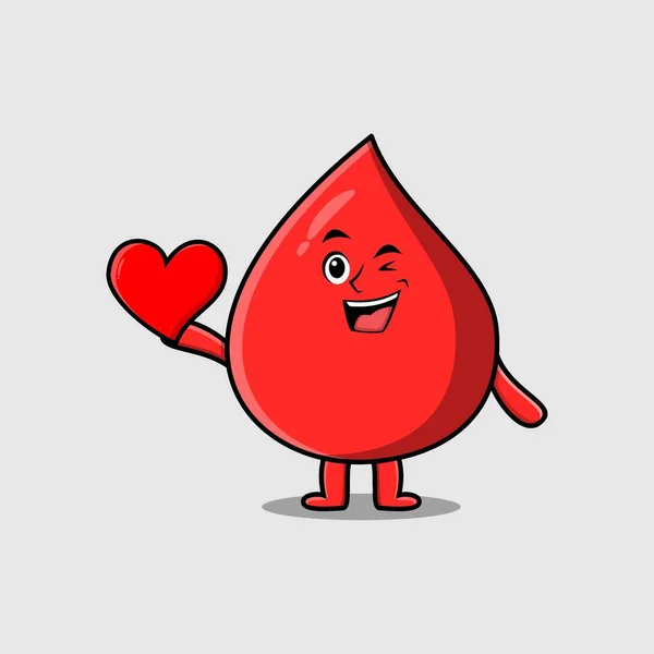 Cute Cartoon Blood Drop Character Holding Big Red Heart Modern — стоковый вектор
