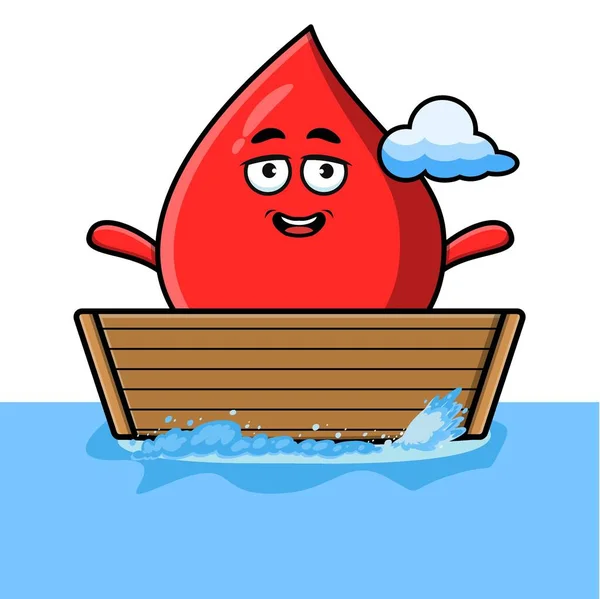 Cute Cartoon Blood Drop Get Boat Vector Character Illustration — Stockvector