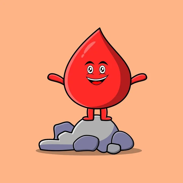 Cute Cartoon Blood Drop Character Standing Stone Vector Illustration Flat — Stockvector