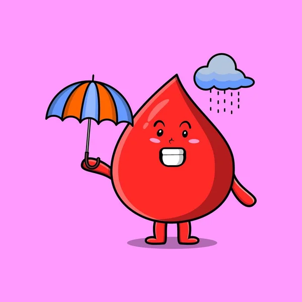 Cute Cartoon Blood Drop Character Rain Using Umbrella Flat Modern — Stockvector