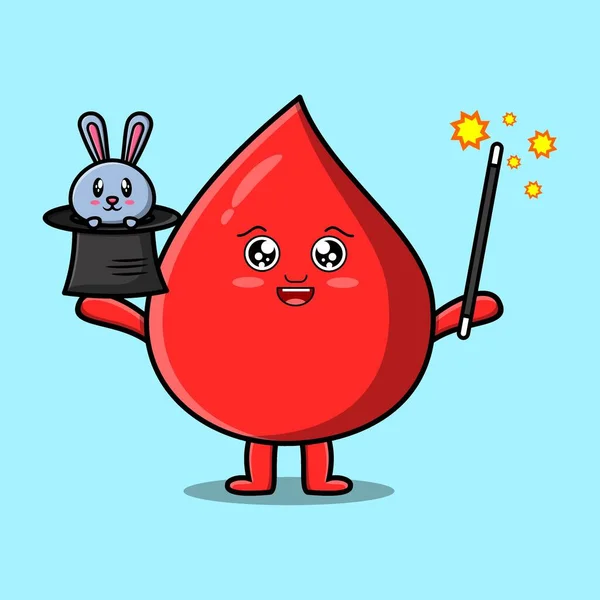 Cute Cartoon Blood Drop Magician Character Bunny Character Coming Out — Archivo Imágenes Vectoriales