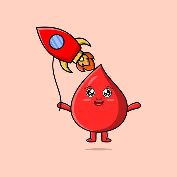 Cute Cartoon Blood Drop Floating Rocket Balloon Cartoon Vector Illustration — Archivo Imágenes Vectoriales