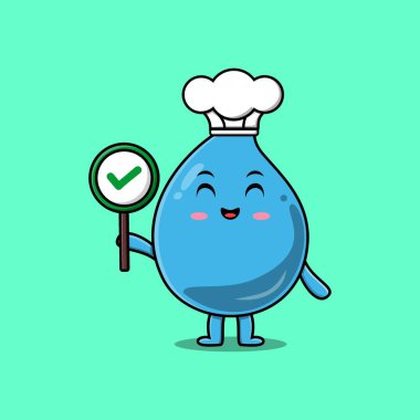 Sevimli çizgi film karakteri, vektör karakter illüstrasyonunda doğru tabela tutuyor.