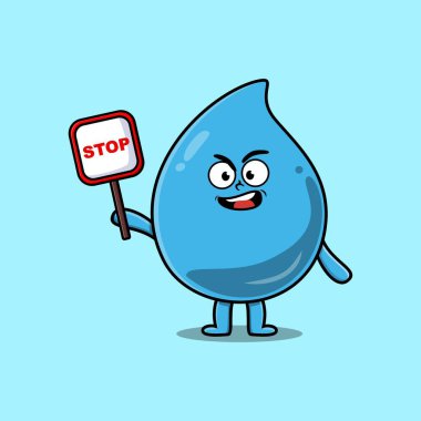 Şirin çizgi film maskotu resimli su damlası dur levhası vektörü şirin modern stil çiziyor