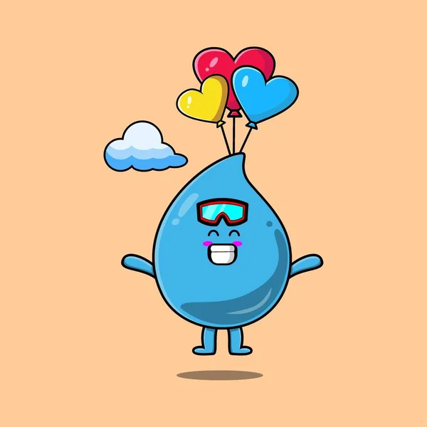 Cute Cartoon Water Drop Mascot Skydiving Balloon Happy Gesture Cute — Stock Vector