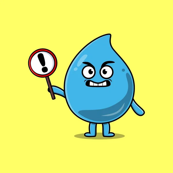 Cute Cartoon Illustration Water Drop Exclamation Sign Board — 스톡 벡터