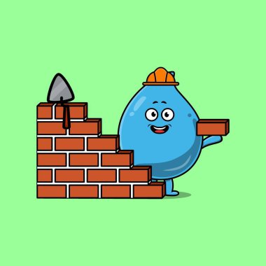 Düz modern stil tasarımında mason karakter rolünde sevimli çizgi film su düşüşü