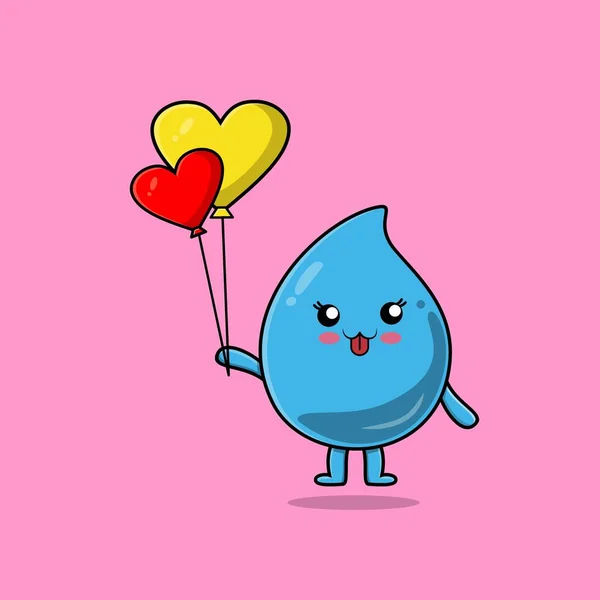 Cute Cartoon Water Drop Floating Love Balloon Cartoon Vector Illustration — Vector de stock