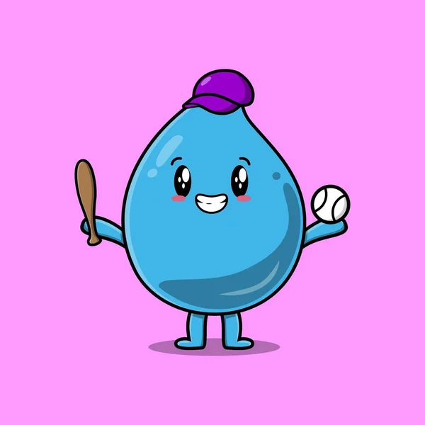 Cute Cartoon Water Drop Character Playing Baseball Modern Style Design — Image vectorielle