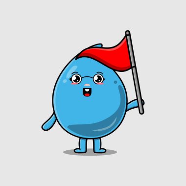 Sevimli çizgi film Su Düşürme karakteri düz modern tasarımda üçgen bayrak tutuyor