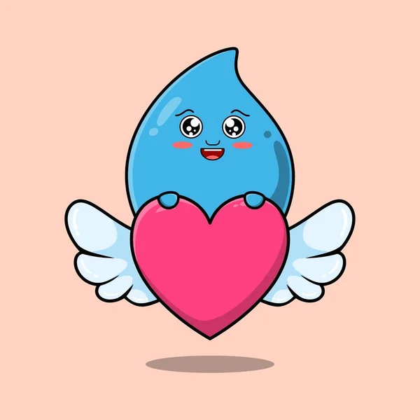 Cute Cartoon Water Drop Character Hiding Heart Flat Cartoon Style — Vettoriale Stock