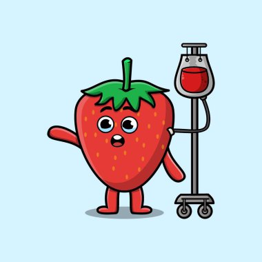 Çileğin şirin, modern tarzıyla kan nakli yaptırdığı hoş bir çizgi film çizimi.