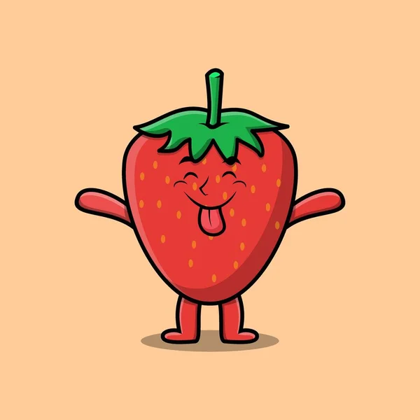 Cute Cartoon Strawberry Character Flashy Expression Cute Style — 스톡 벡터