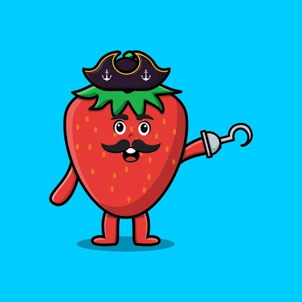 Cute Cartoon Pirate Strawberry Hook Hand Flat Modern Style Design — Vettoriale Stock