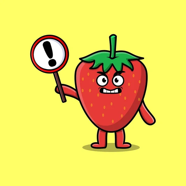 Cute Cartoon Illustration Strawberry Exclamation Sign Board — 图库矢量图片