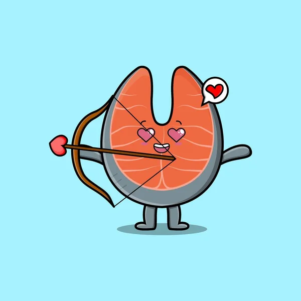 Cute Cartoon Mascot Character Romantic Cupid Fresh Salmon Love Arrow — Stockový vektor