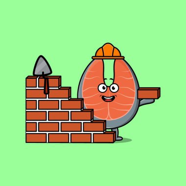 Set kawaii fresh salmon cartoon character with different expressions of cartoon face vector illustrations