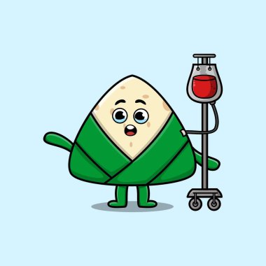 Cute cartoon illustration of chinese rice dumpling having blood transfusion with cute modern style